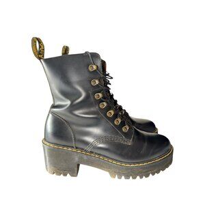 Dr. Martens Leona Dark Witchy Goth Gorpcore Black Leather Heeled Boots Laces